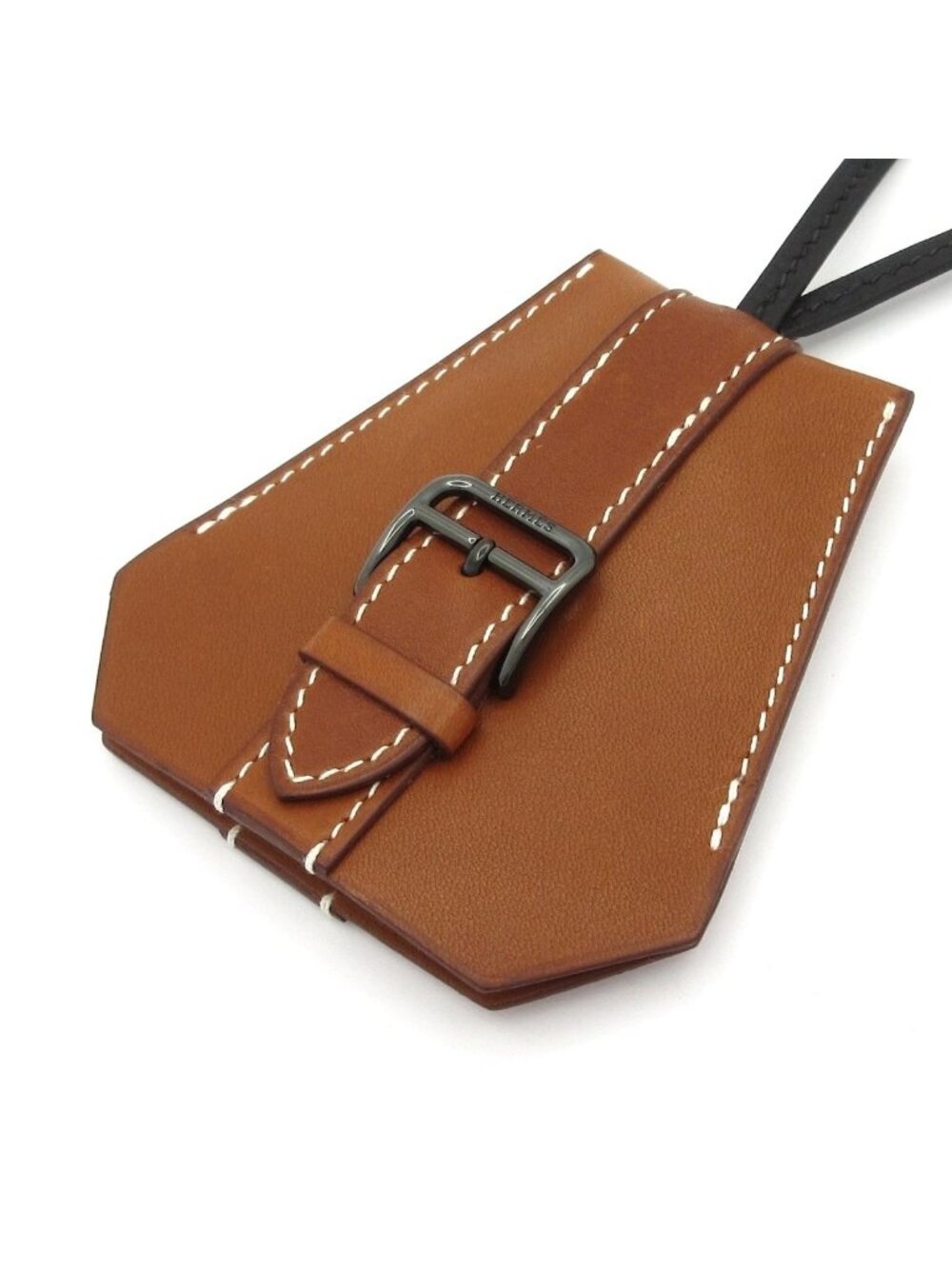 Hermes Necklace Clochette Leather Black Brown